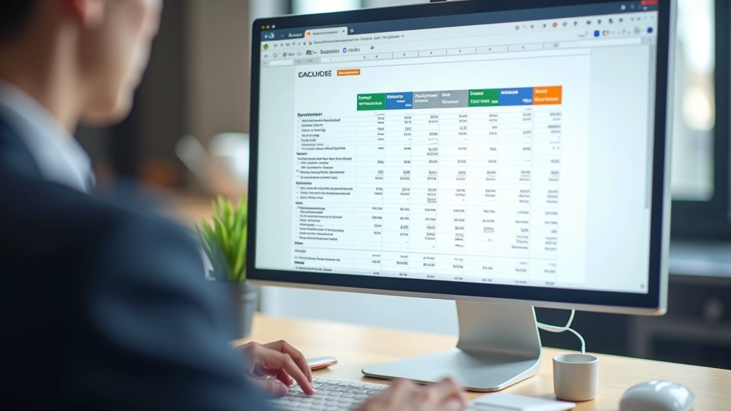 Budget spreadsheet template with color-coded categories, formulas visible in formula bar, and organized row headers
